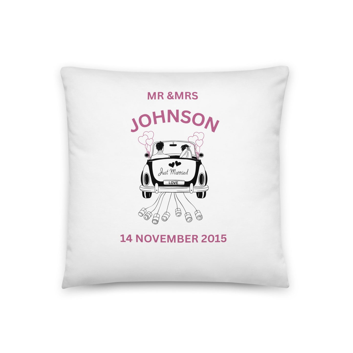 Personalised wedding cushion with couple's names and date – custom UK gift