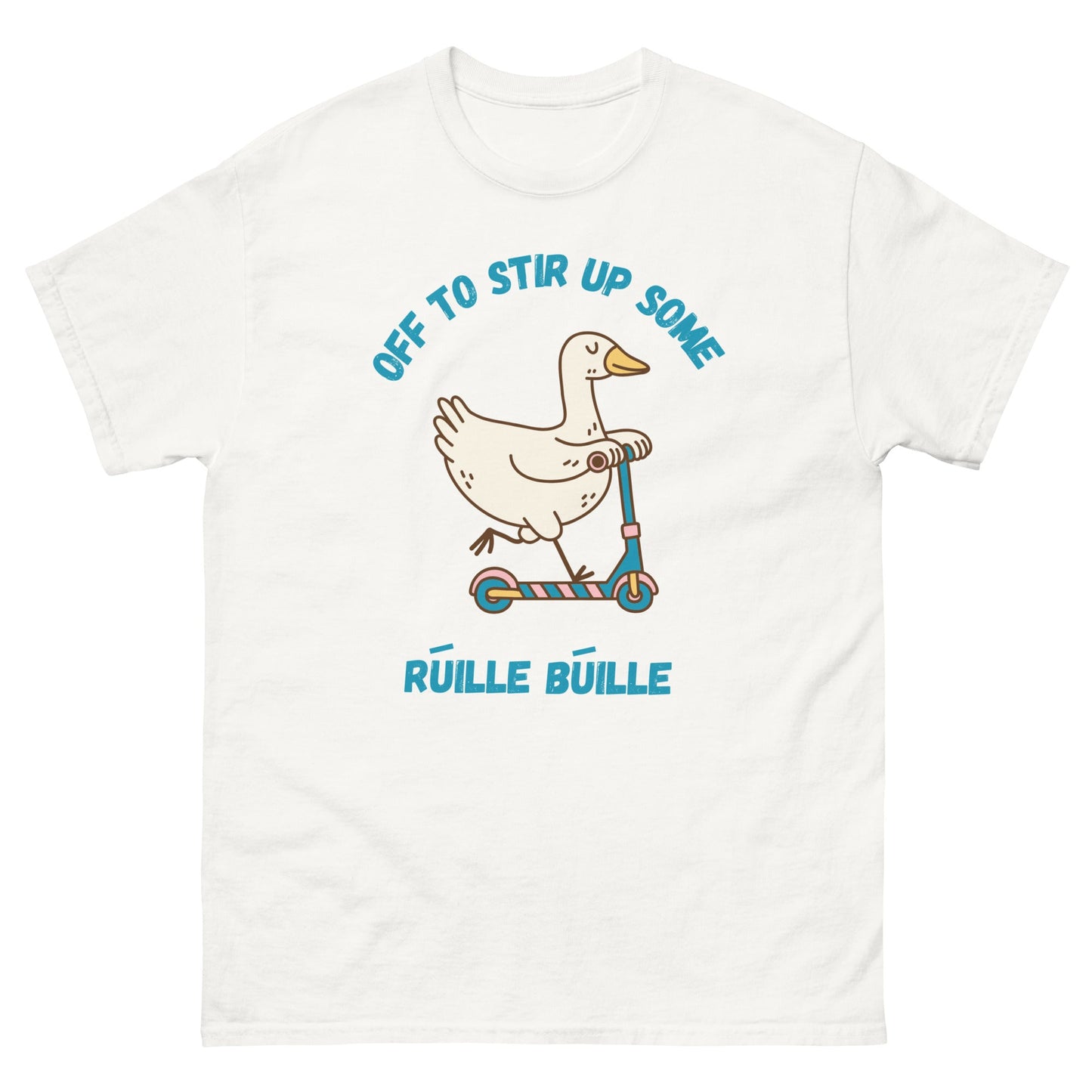 Funny Irish T-Shirt – “Off to Stir Up Some Rúille Búille” Duck Scooter Tee - FunPrint4You