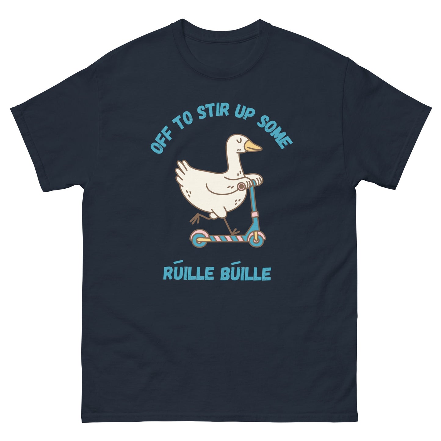 Funny Irish T-Shirt – “Off to Stir Up Some Rúille Búille” Duck Scooter Tee - FunPrint4You