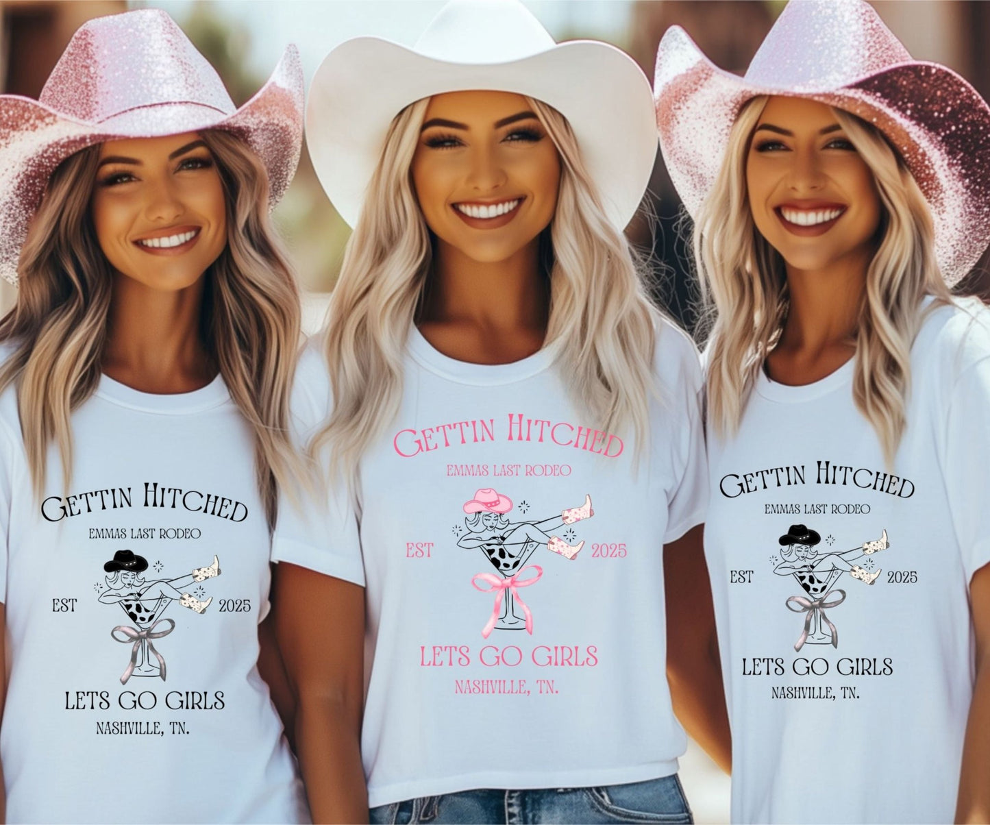 Gettin’ Hitched Tee – Western Cowgirl Hen Party Shirt - FunPrint4You