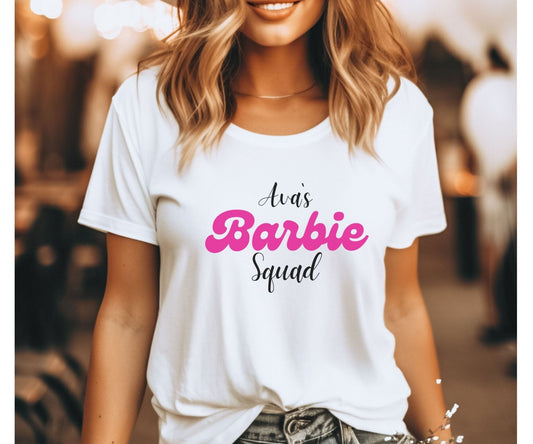 Barbie Squad T‑Shirt – Barbiecore Friends Party Tee, Hen Do Outfit, Girls Trip Matching Tee, Bachelorette Squad UK & Ireland - FunPrint4You
