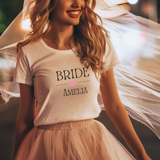 Custom Bride T-Shirt with Name | Personalised Hen Party Tee | Wedding Morning Outfit | Bridal Shower Gift | UK & Ireland - FunPrint4You