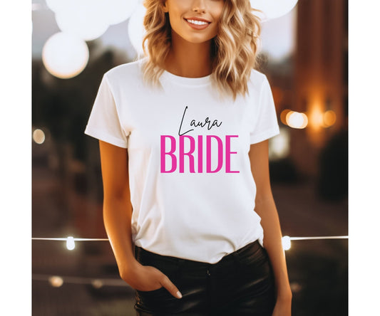 Custom Bride T‑Shirt – Personalised Hen Party Tee, Bride‑To‑Be Shirt, Bridal Squad Gift UK & Ireland - FunPrint4You