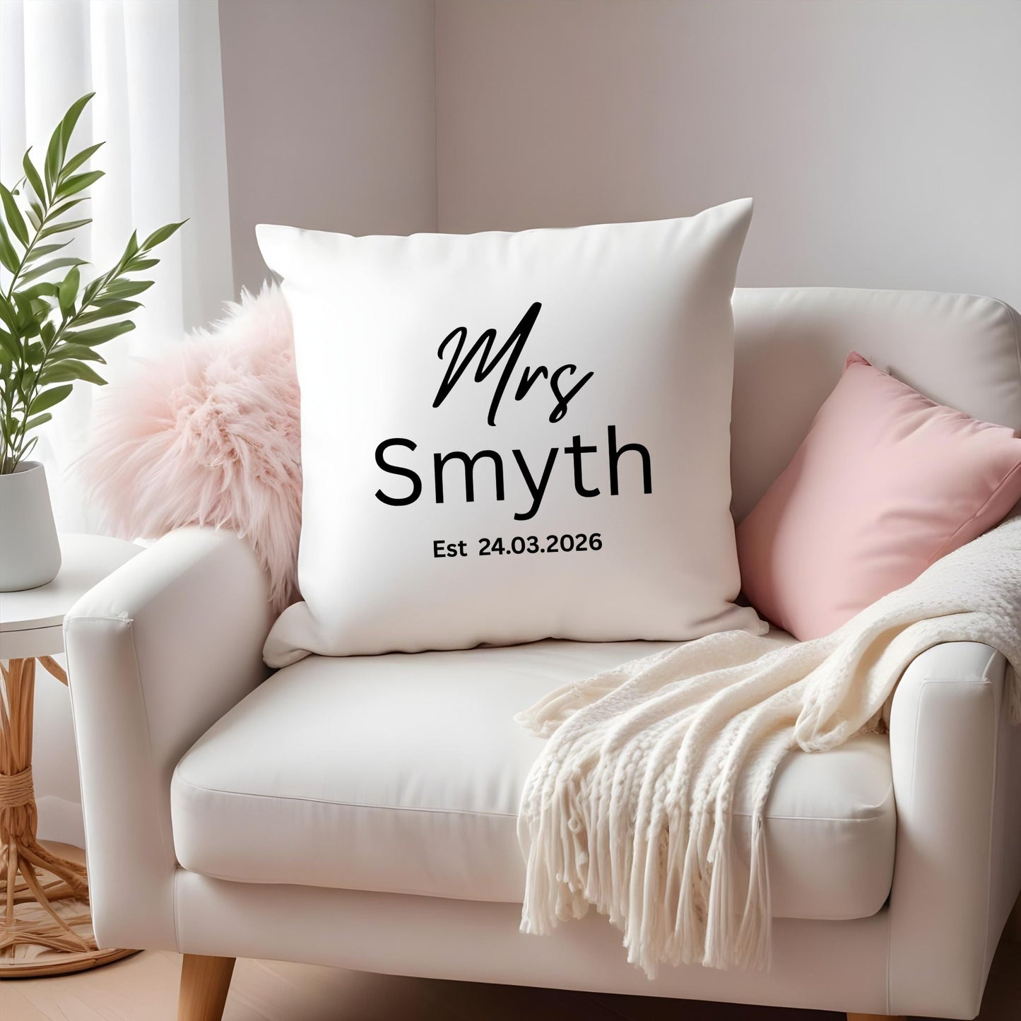 Custom Mrs Cushion – Personalised Bride Gift for Hen Party or Wedding Day - FunPrint4You