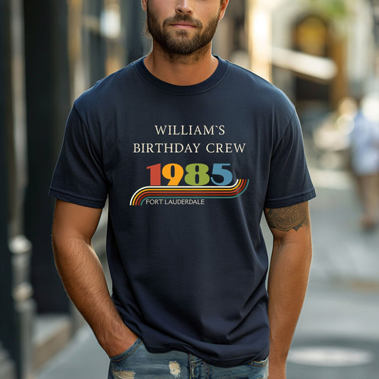 Custom Vintage 1985 Matching Birthday Crew Tees – Personalised Crew Shirts, Birthday Squad Outfit UK & Ireland - FunPrint4You