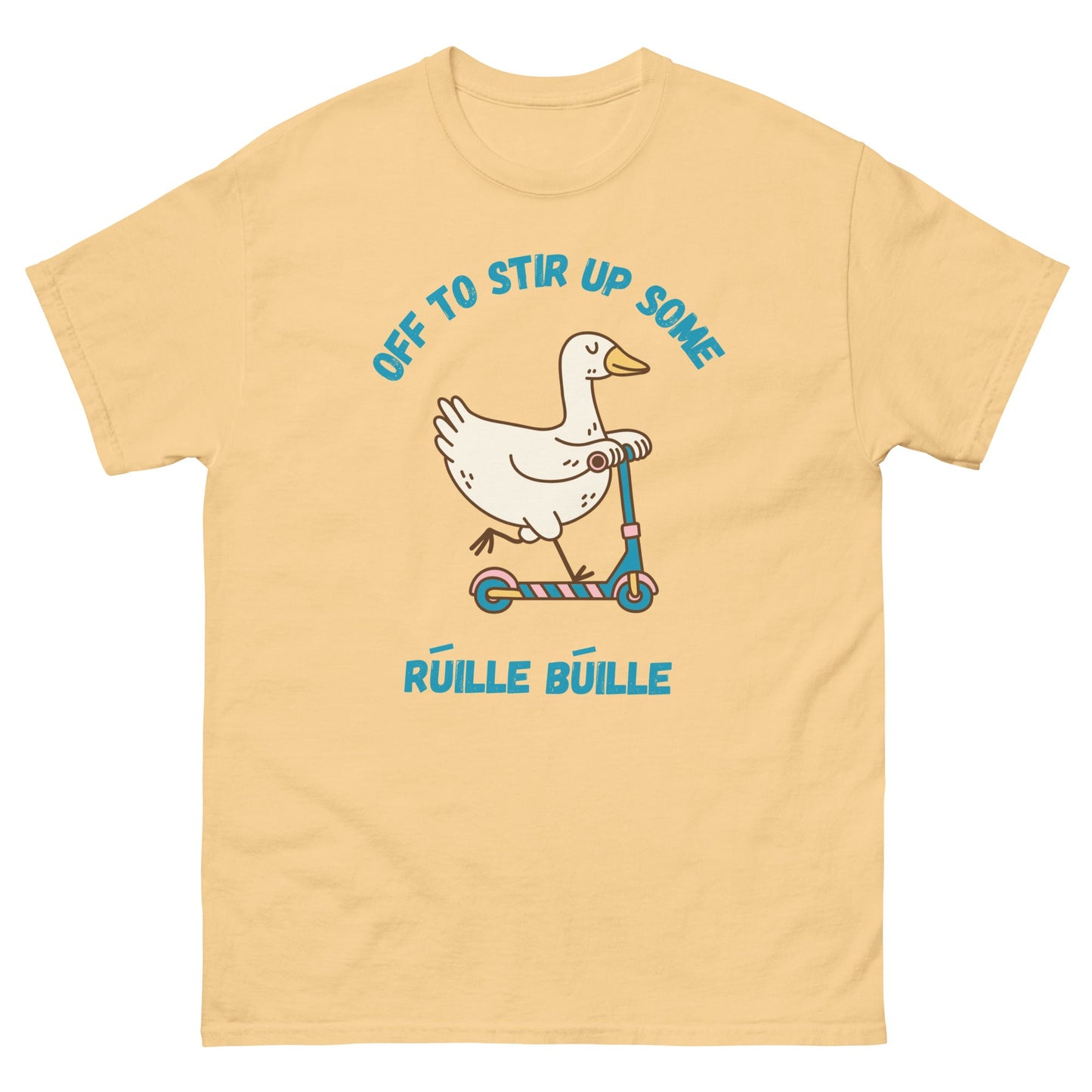 Funny Irish T-Shirt – “Off to Stir Up Some Rúille Búille” Duck Scooter Tee - FunPrint4You