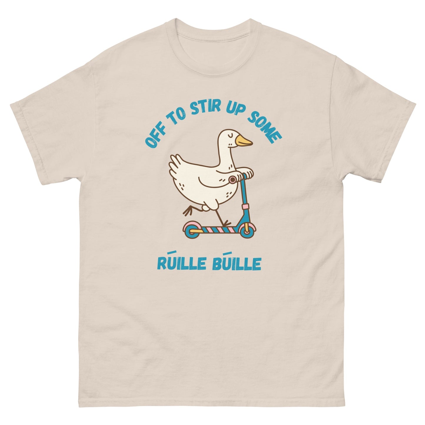 Funny Irish T-Shirt – “Off to Stir Up Some Rúille Búille” Duck Scooter Tee - FunPrint4You