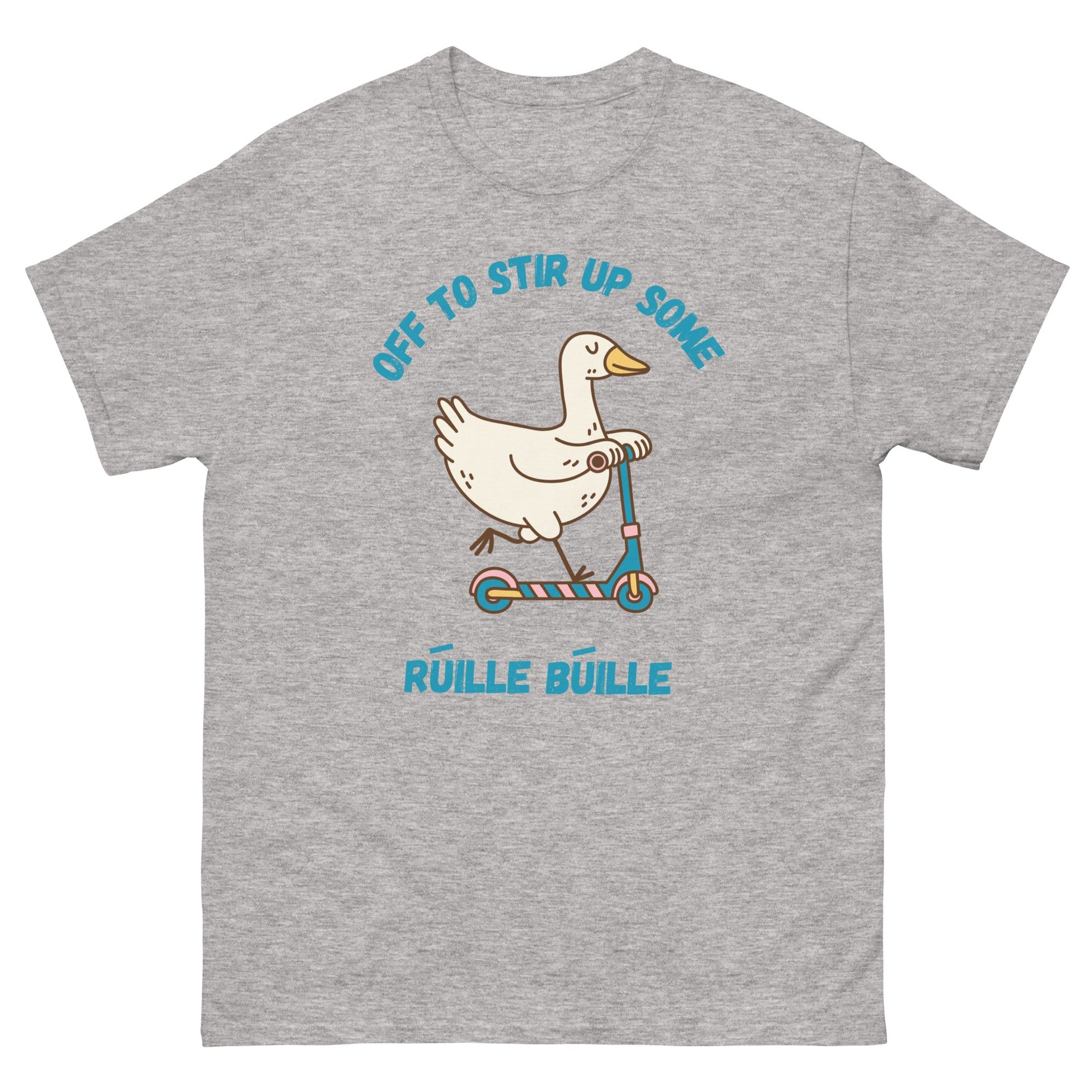 Funny Irish T-Shirt – “Off to Stir Up Some Rúille Búille” Duck Scooter Tee - FunPrint4You