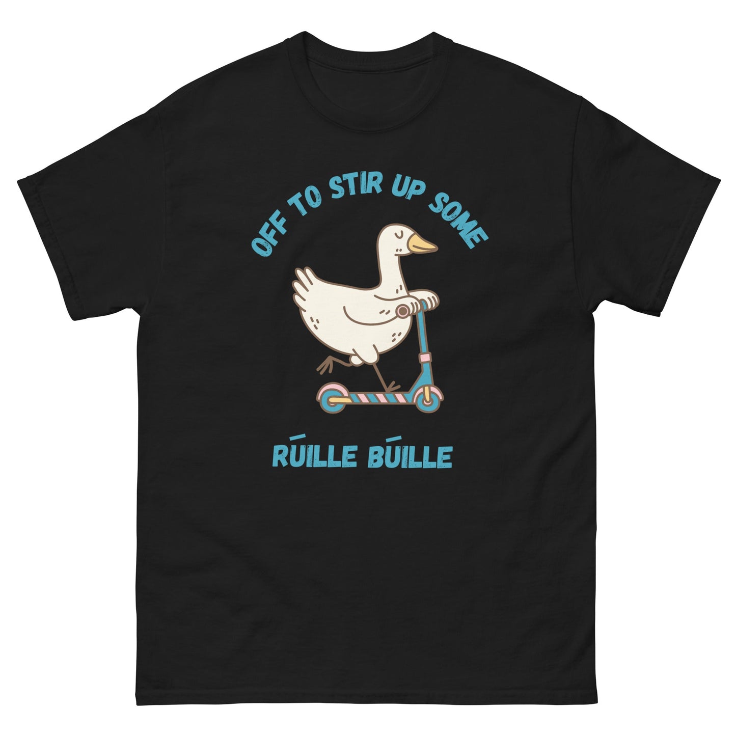 Funny Irish T-Shirt – “Off to Stir Up Some Rúille Búille” Duck Scooter Tee - FunPrint4You