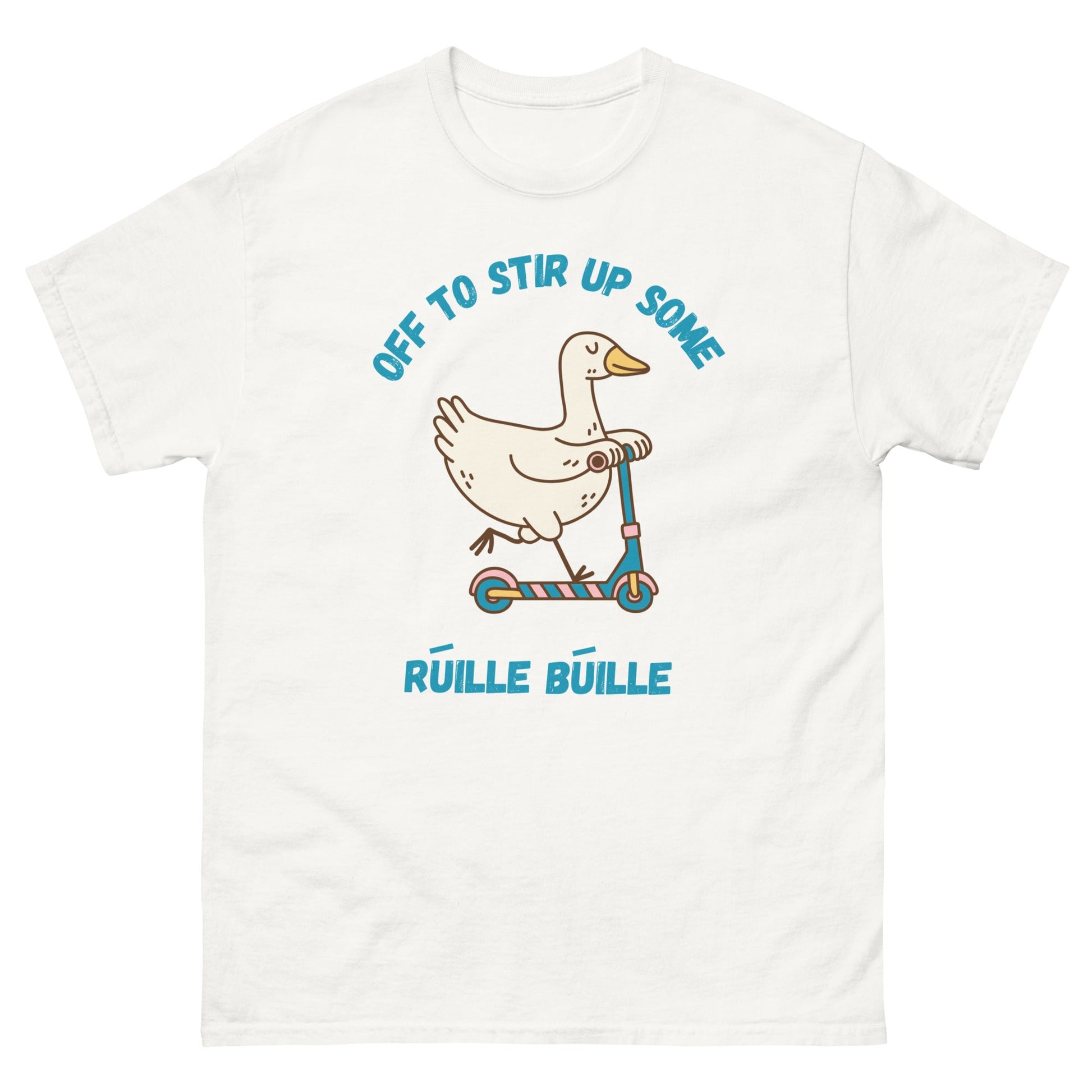 Funny Irish T-Shirt – “Off to Stir Up Some Rúille Búille” Duck Scooter Tee - FunPrint4You