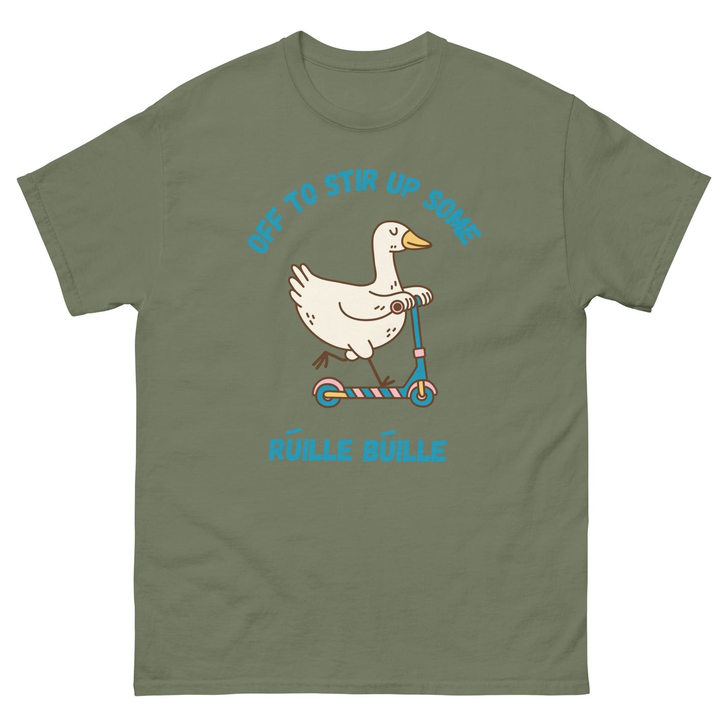 Funny Irish T-Shirt – “Off to Stir Up Some Rúille Búille” Duck Scooter Tee - FunPrint4You