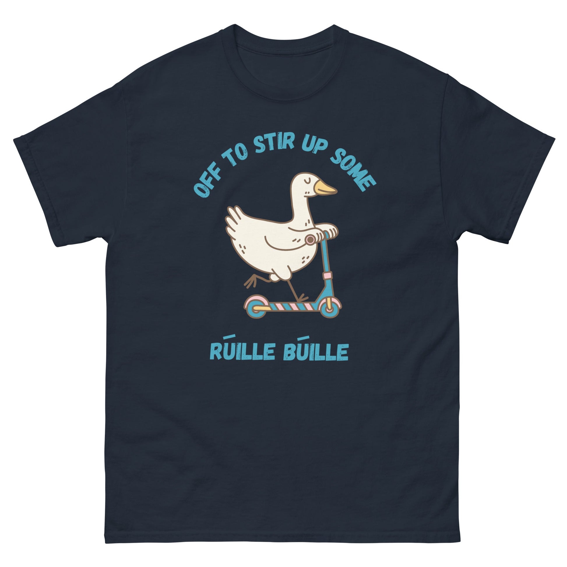 Funny Irish T-Shirt – “Off to Stir Up Some Rúille Búille” Duck Scooter Tee - FunPrint4You