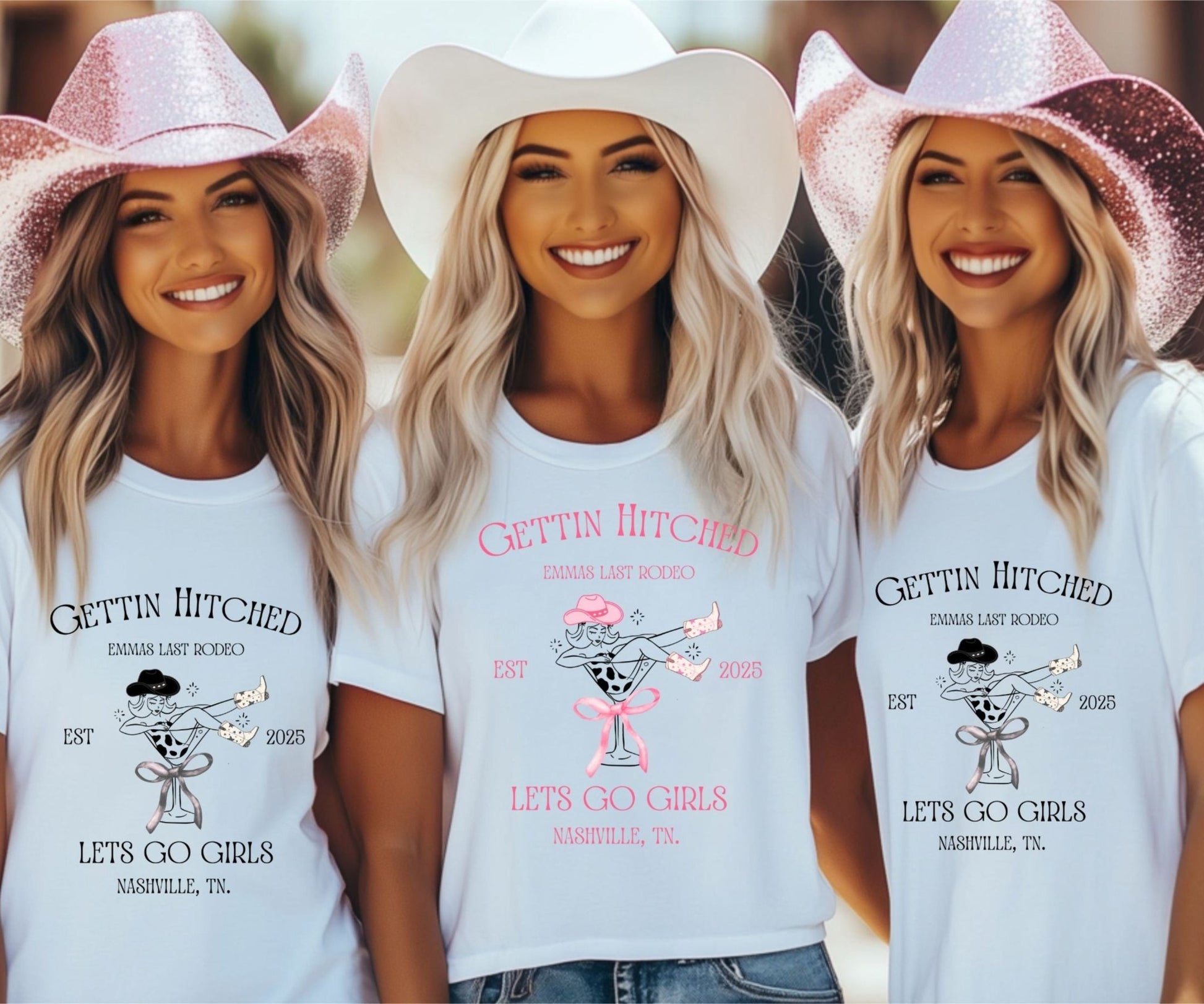 Gettin’ Hitched Tee – Western Cowgirl Hen Party Shirt - FunPrint4You