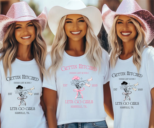 Gettin’ Hitched Tee – Western Cowgirl Hen Party Shirt - FunPrint4You