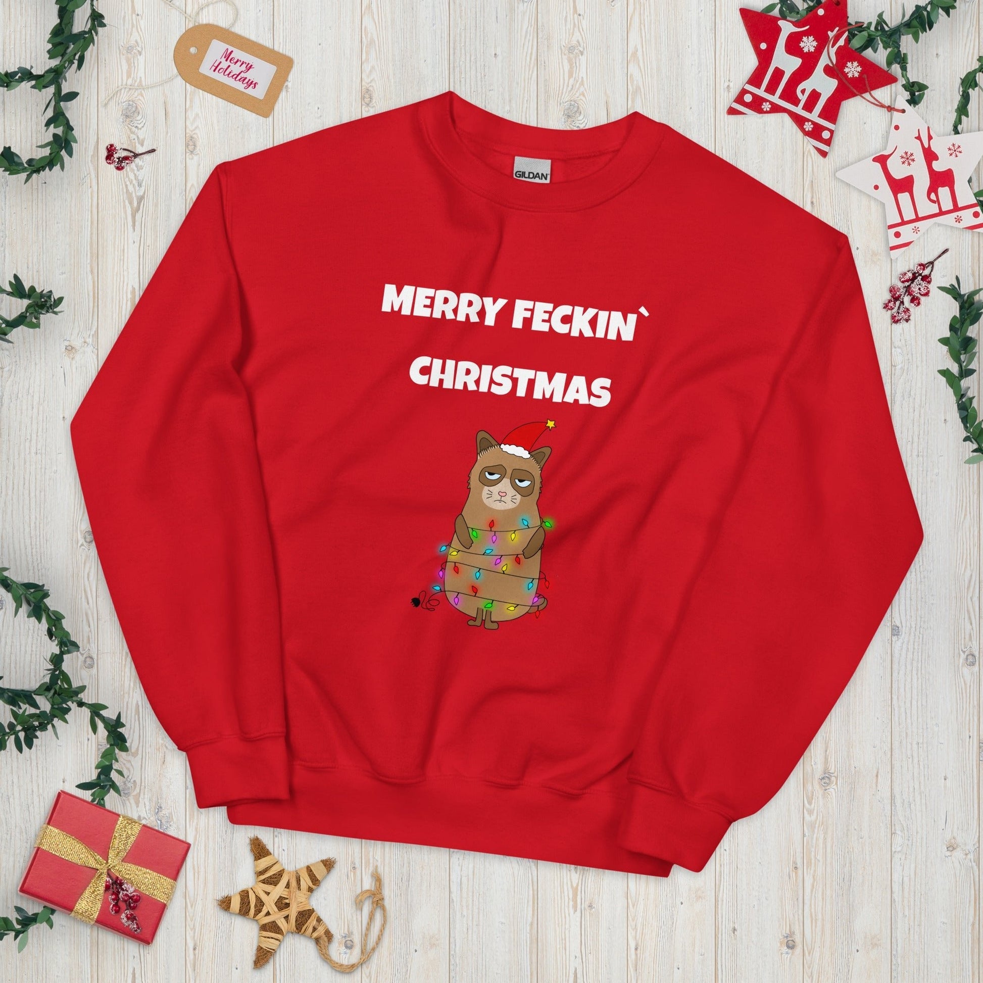 Merry Feckin’ Christmas – Funny Irish Grumpy Cat Jumper - FunPrint4You
