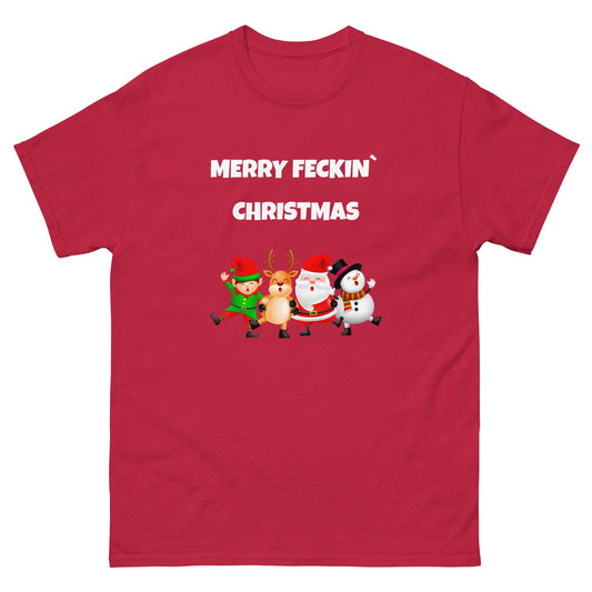 Merry Feckin’ Christmas – Funny Irish T-Shirt with Dancing Santa & Friends - FunPrint4You