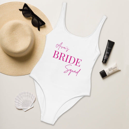 Personalised Bride Squad Swimsuit – Custom Hen Party Swimwear | Barbiecore One - Piece for Bridesmaids | - FunPrint4You
