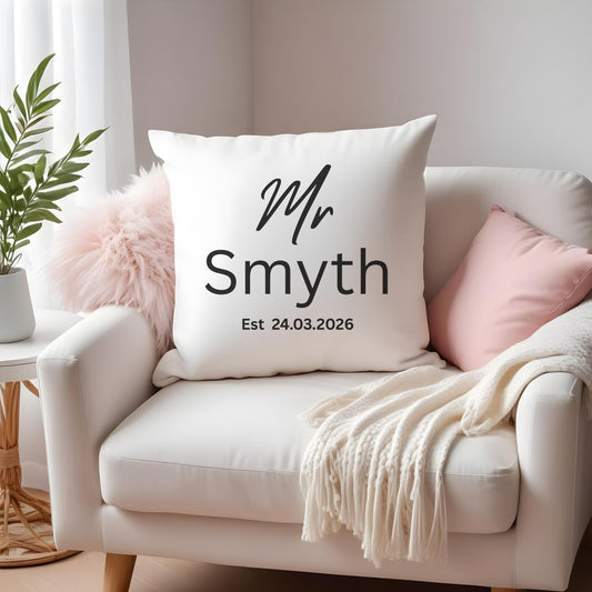 Personalised Mr & Mrs Cushion – Custom Wedding Gift with Names - FunPrint4You