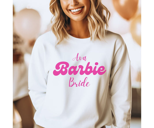Personalized Bride Sweatshirt – Barbiecore Crewneck, Custom Hen Party Sweater, Bride - To - Be Sweatshirt UK & Ireland - FunPrint4You