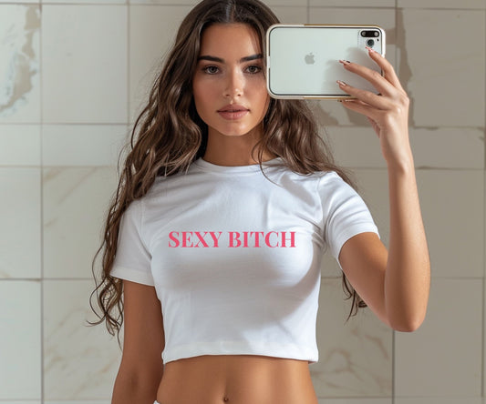 Sexy Bitch Crop Top – Bold Fitted Slogan Tee for Girls’ Nights Out UK & Ireland - FunPrint4You