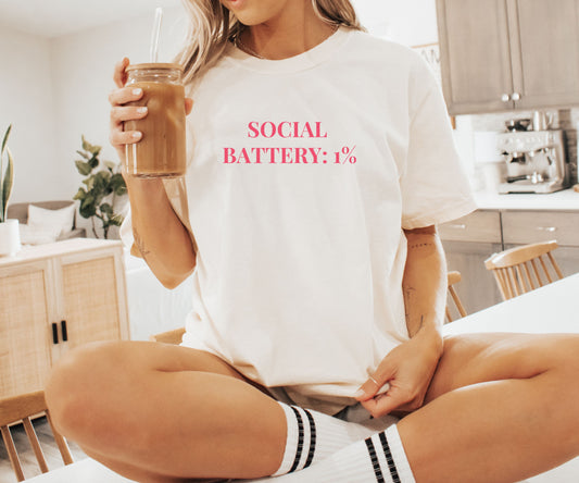 Social Battery 1% T-Shirt – Funny Introvert Tee for Quiet Queens - FunPrint4You