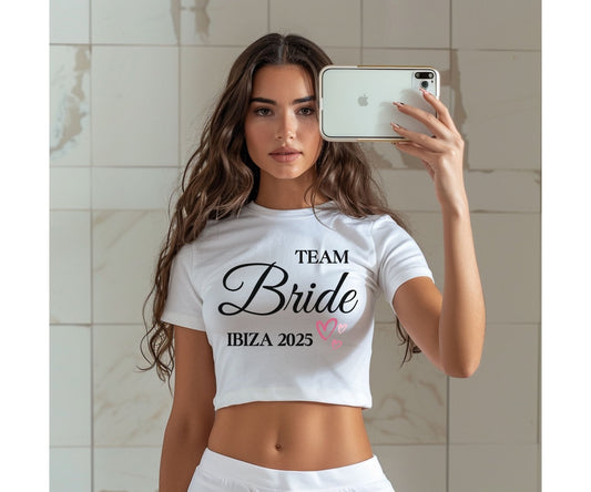 Team Bride Ibiza 2025 Women’s Baby Tee – Cute Bachelorette Party Shirt, Hen Do Outfit UK & Ireland - FunPrint4You